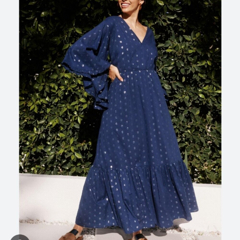 PQ Swim Amber Metallic Maxi Dress Sapphire Blue Silver Womens Size XS/S